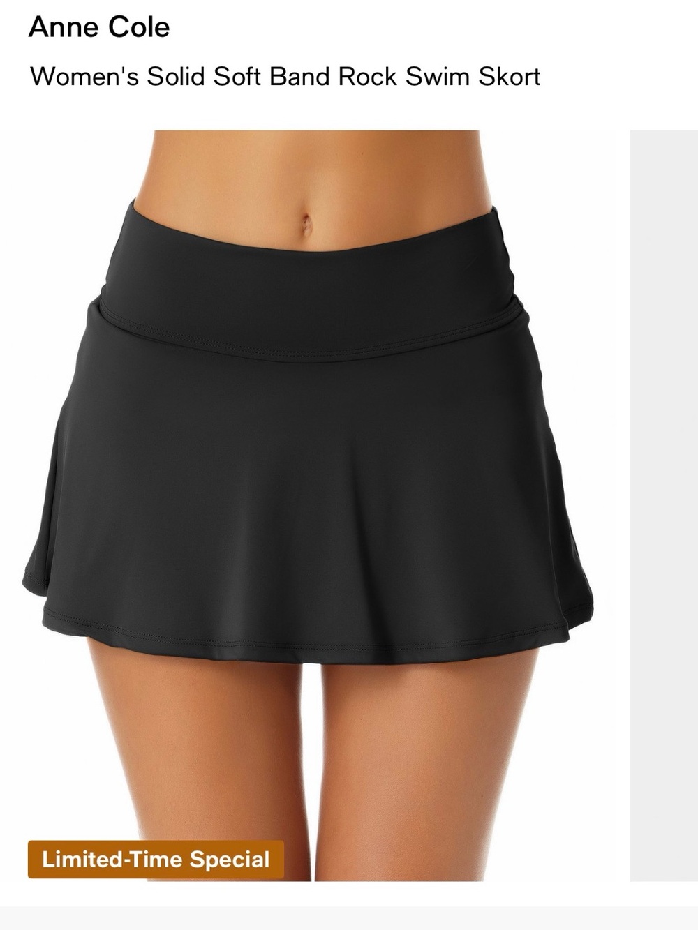 Anne Cole NWT Black Flared Swim Skort with Soft Waistband - XL
